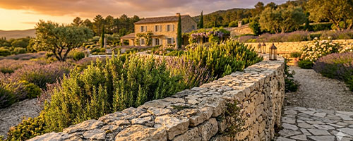 Muret en pierre sèche avec lavande — soutènement jardin provençal
